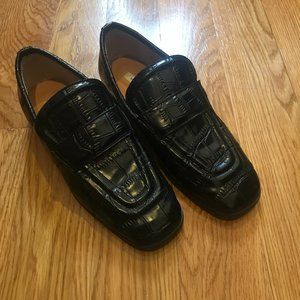 Black patent leather loafers